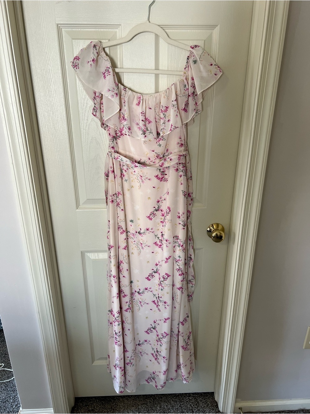 Lulu's Blush Pink Floral Ruffle Maxi Dress